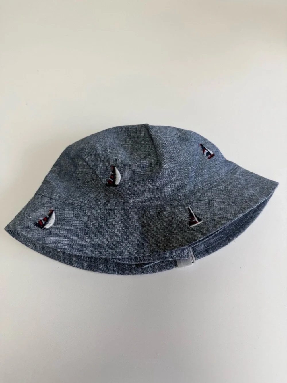 Janie - Jack Chambray Baby Bucket Hat Embroidered Sails Ships 6-12mo New